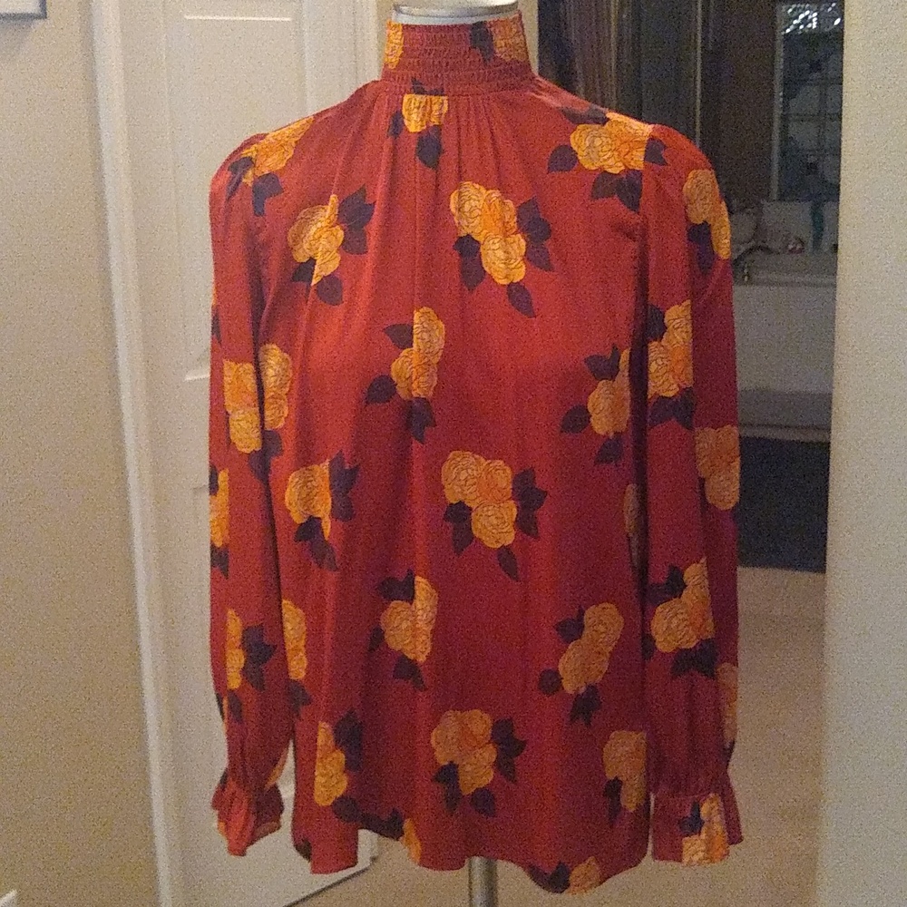 Tucker rust & gold floral silk blouse size small